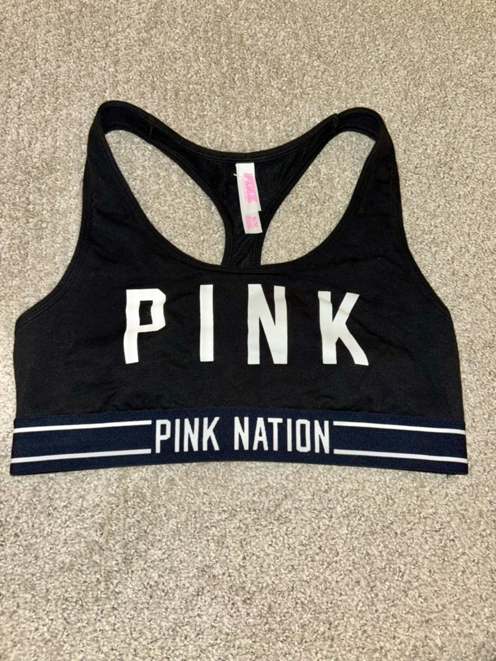 PINK Victoria's Secret Black Sports Bra with White Logo